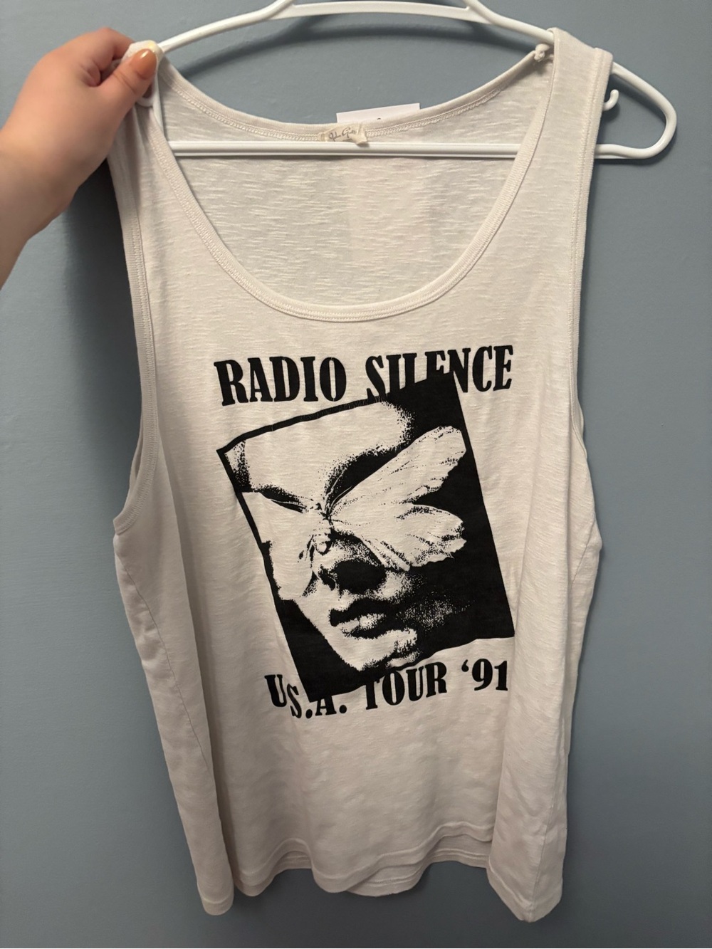 Brandy Melville White Radio Silence Graphic Tank